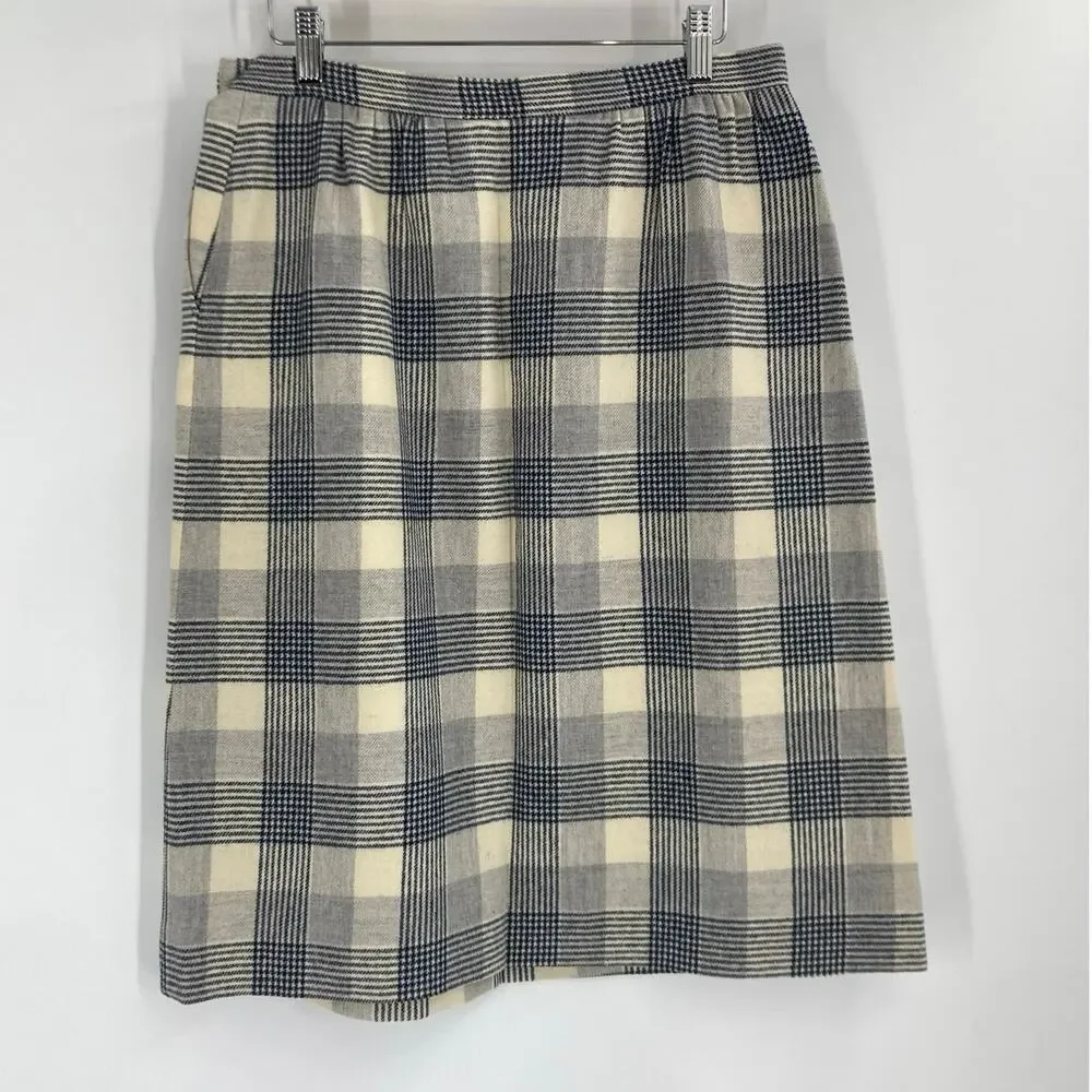 Vintage Pendleton Plaid Gray Cream Wool Lined Skirt Women’s 14 - Picture 2 of 8